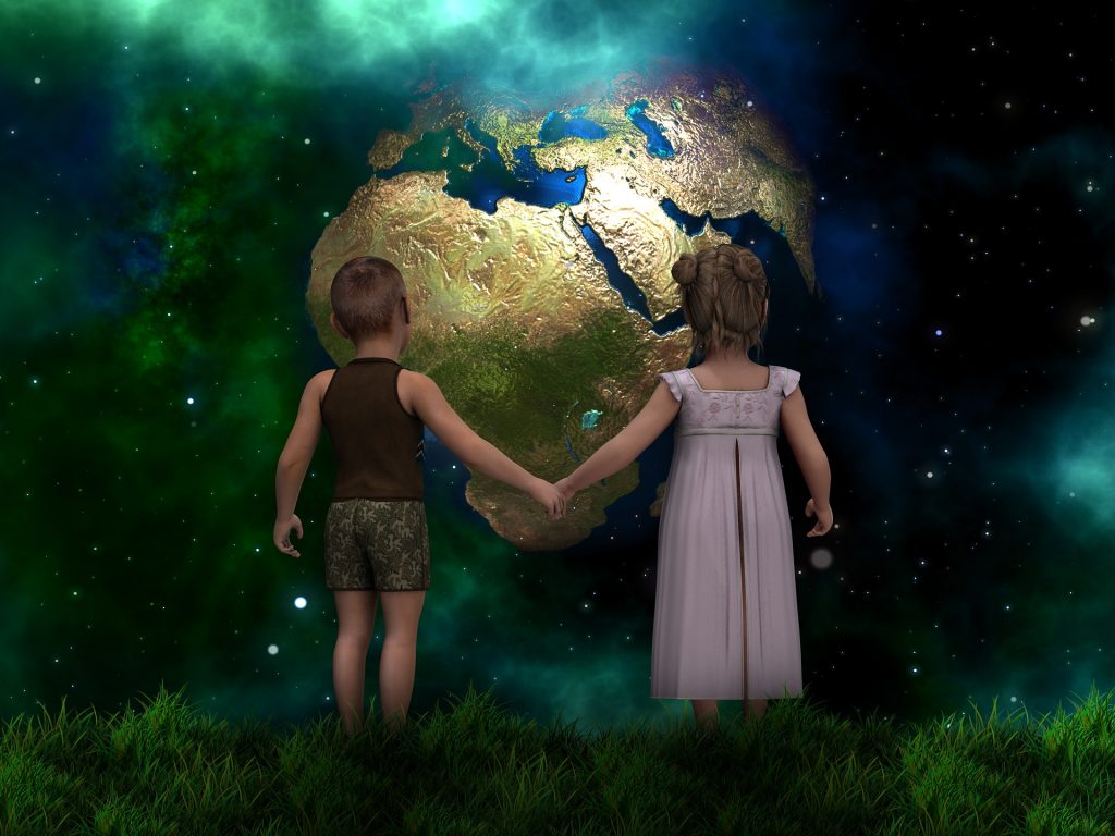 young children contemplating the earth