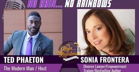 graphic of ted phaeton's modern man podcast featuring divorce lawyer empowerment trainer sonia frontera