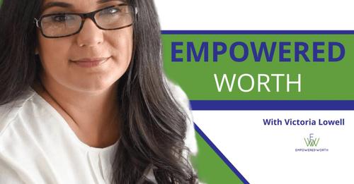graphic of empowered worth podcast with victoria lowell featuring divorce lawyer sonia frontera